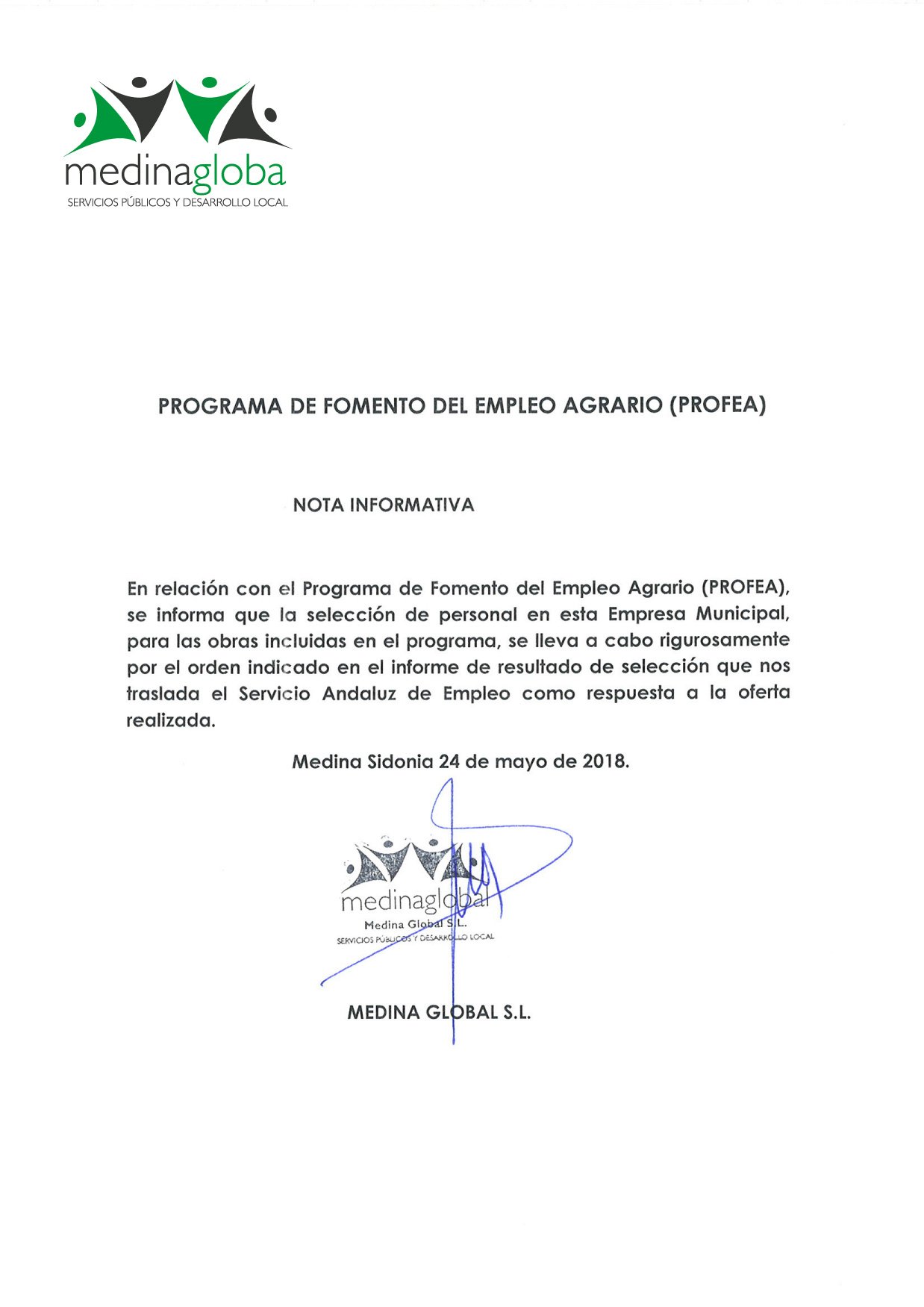 nota informativa - Criterio de selección de personal