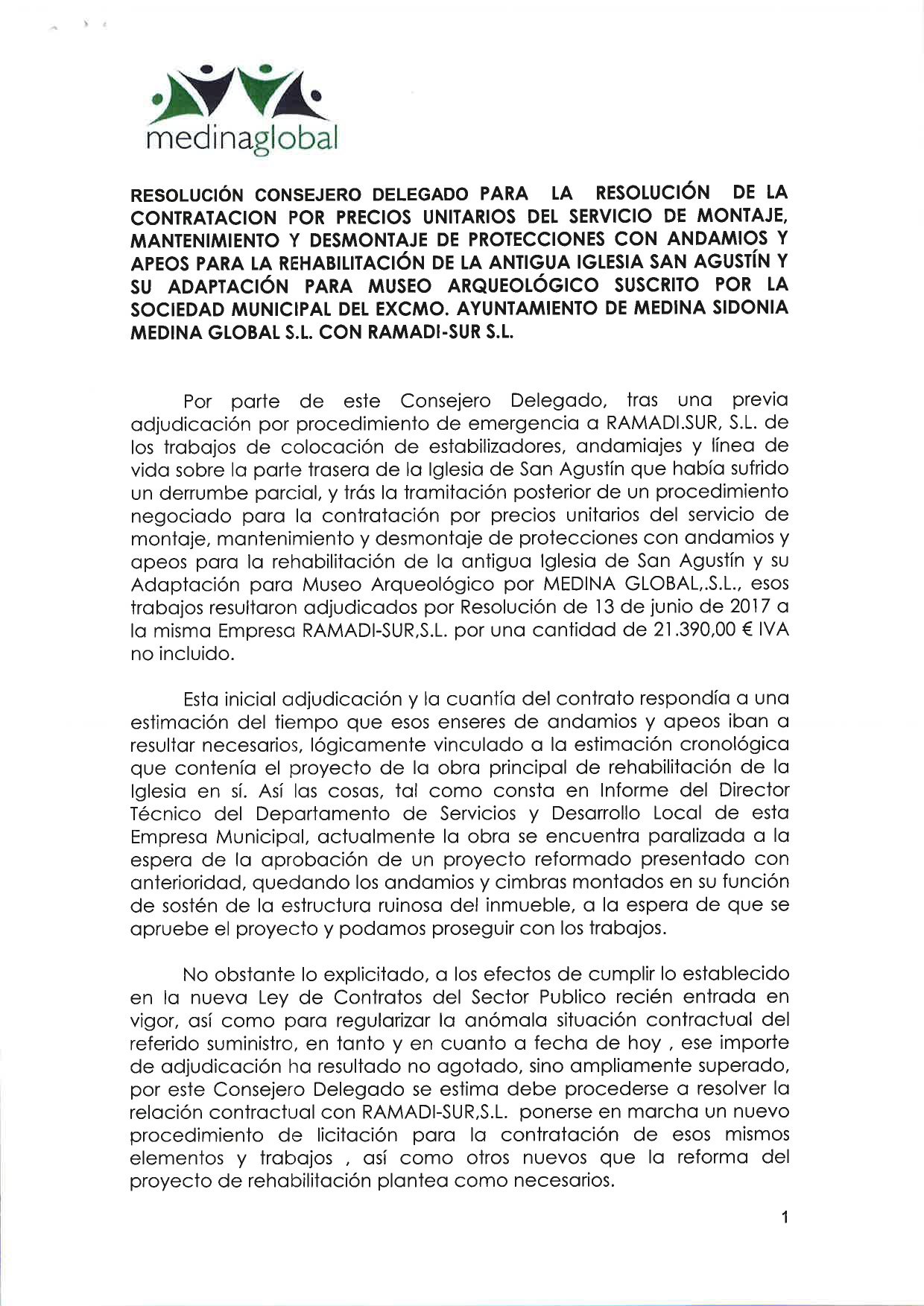 RESOLUCION CONSEJERO DELEGADO RESOLUCION CONTRATACION ANDAMIOS IGLESIA SAN AGUSTIN (4)1