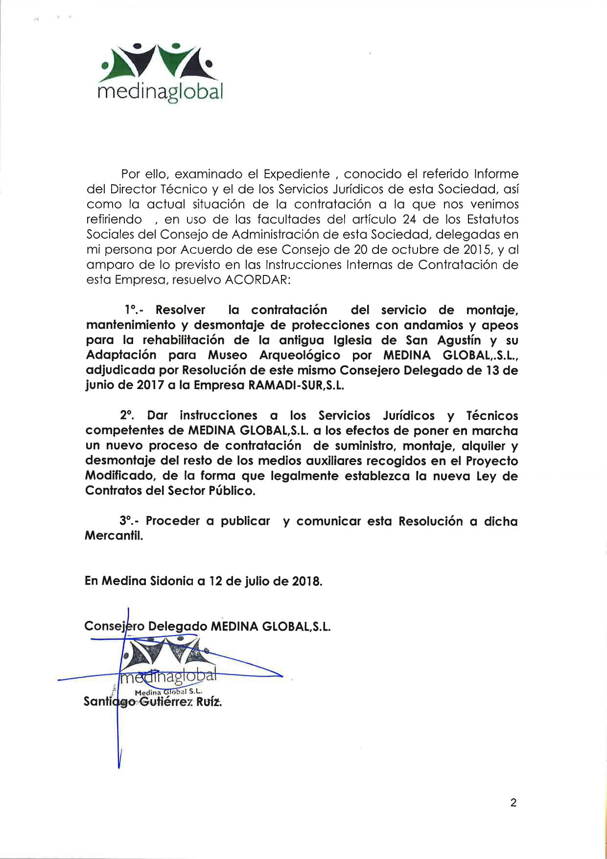 RESOLUCION CONSEJERO DELEGADO RESOLUCION CONTRATACION ANDAMIOS IGLESIA SAN AGUSTIN (4)2