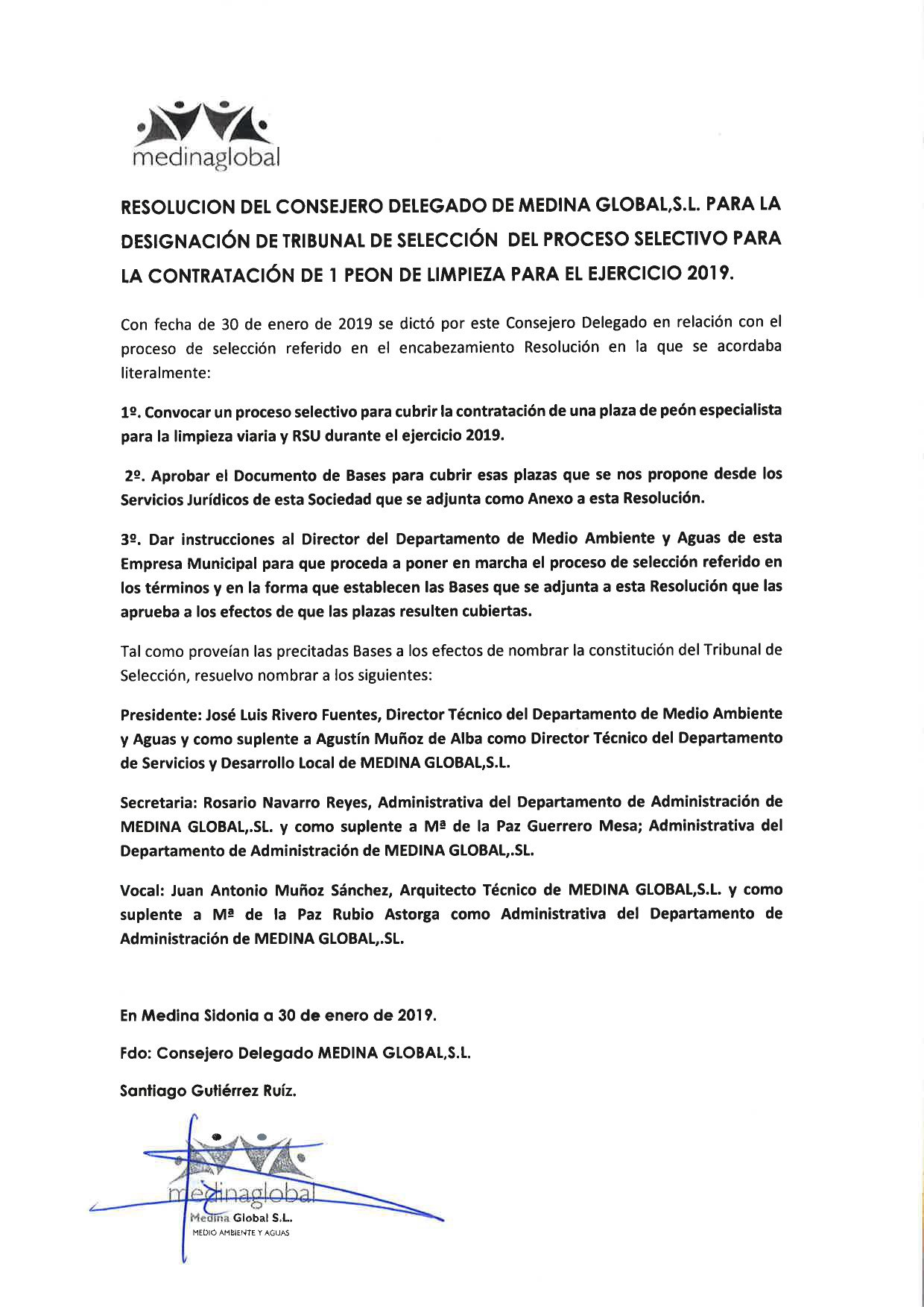 RESOLUCION CONSEJ DELG DESGINACION TRIBUNAL CONTRATACION PEON LIMPIEZA 30.01.2019