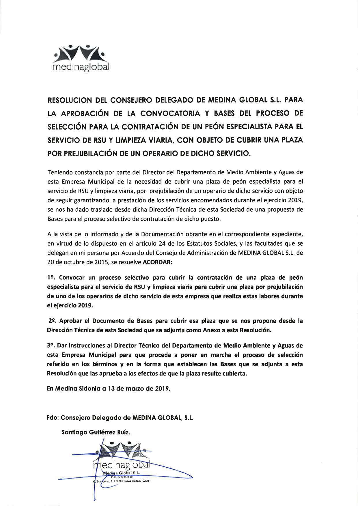 RESL CONSJ DELG CONVOCATORIA Y BASES SELE PEON ESPECIALISTA POR PREJUBILACION