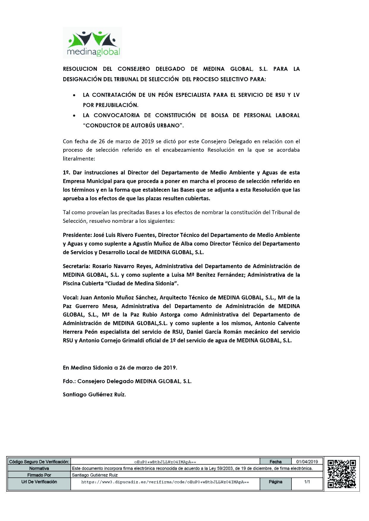 resulución del consejero delegado pe