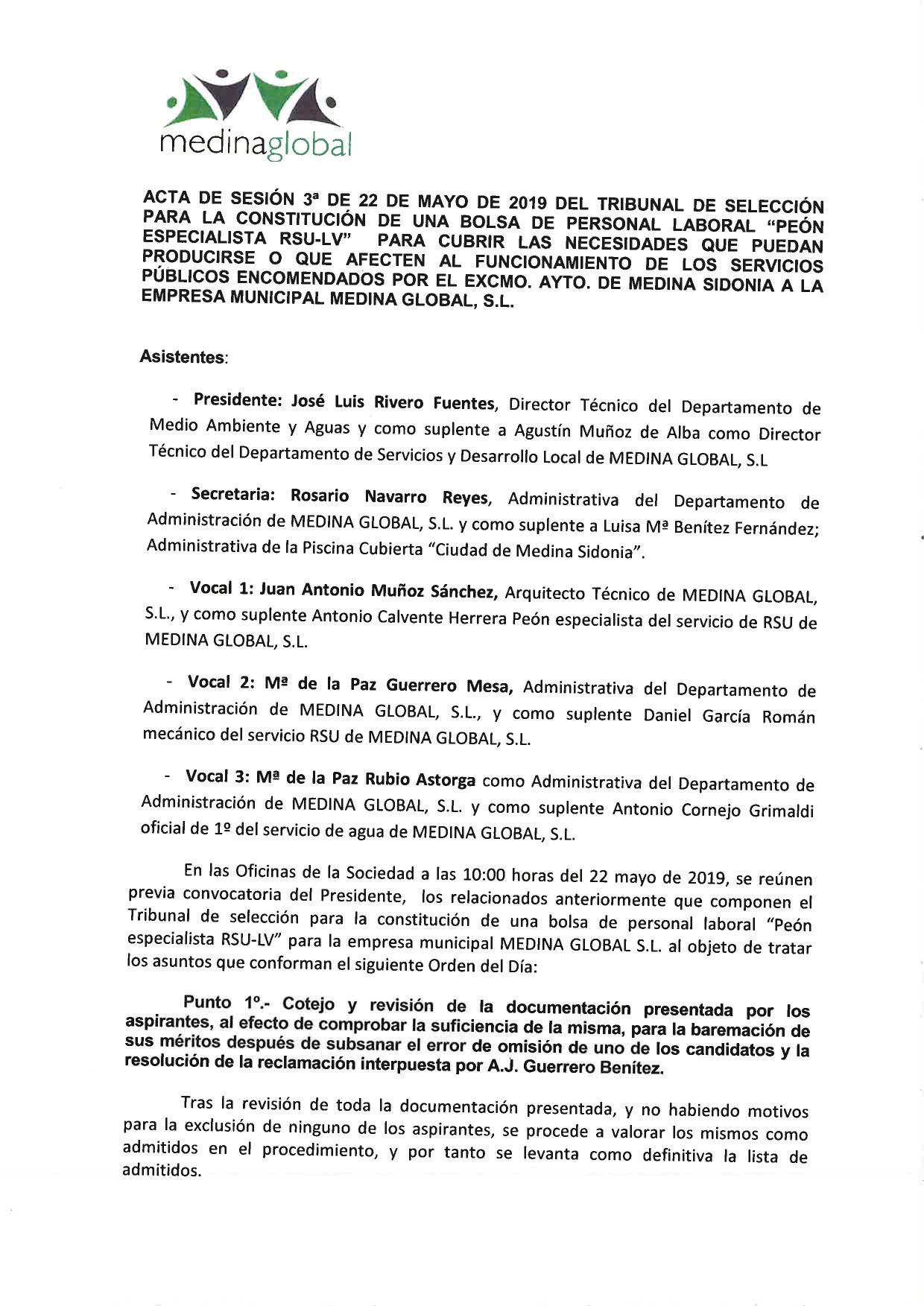 ACTA 3º MESA VALORACION NUEVA BAREMACION PROVISIONAL BOLSA 2019