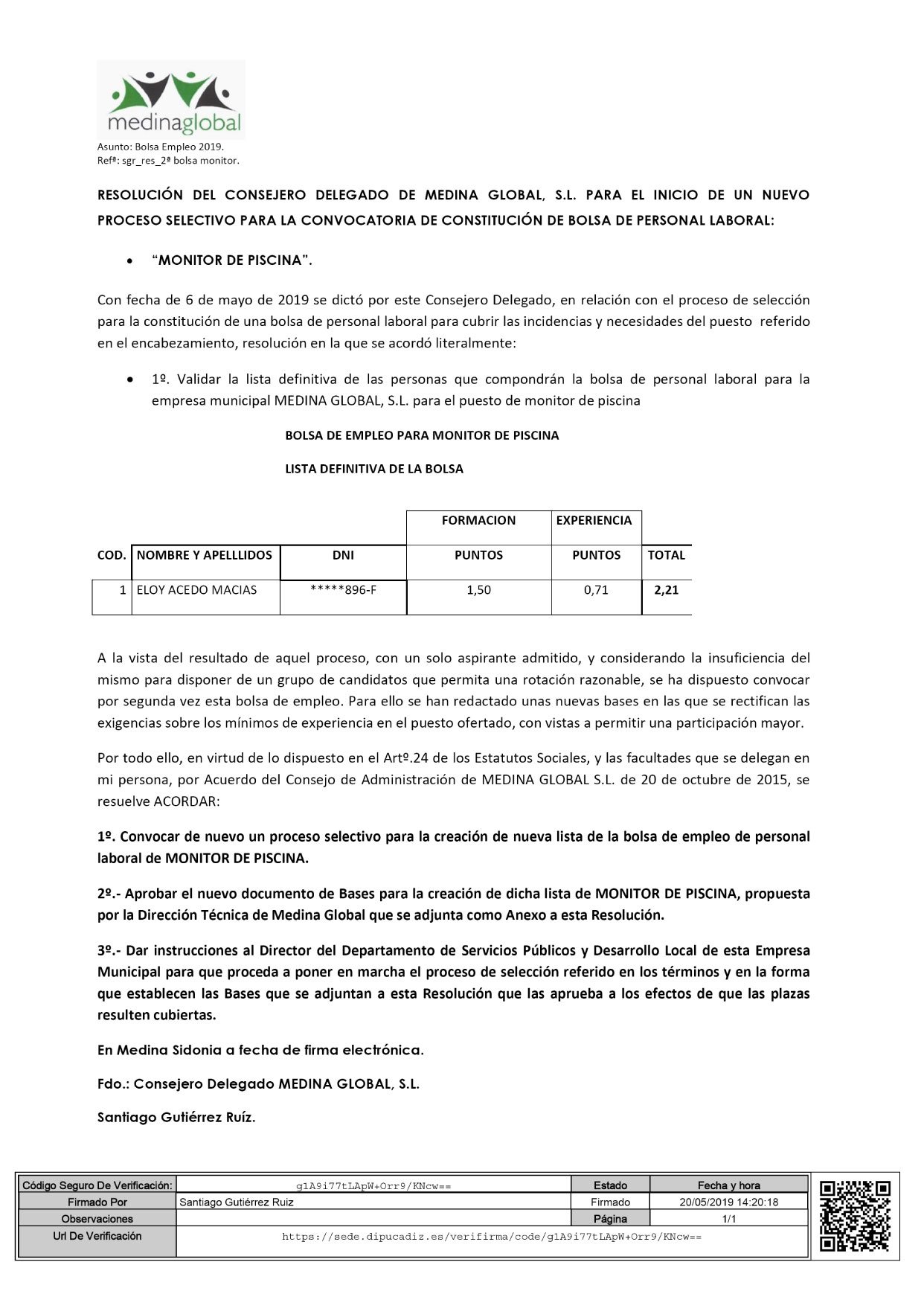 RESOLUCION CONSEJERO Y BASES PARA NUEVA CONVOCATORIA_MONITOR DE PISCINA