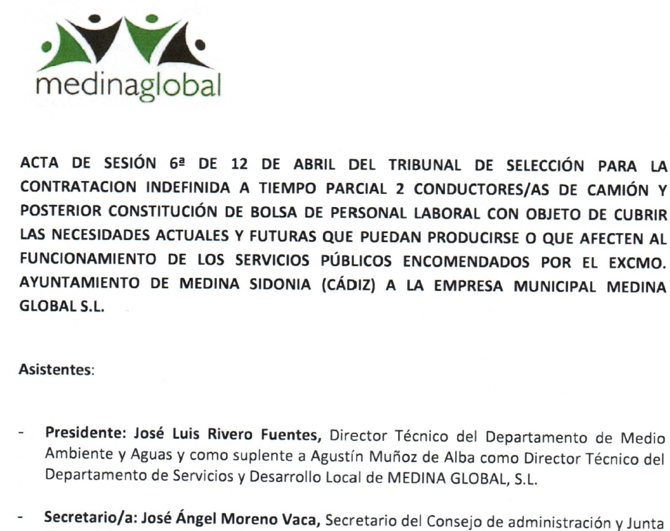 ACTA 6ª RESPUESTA RECLAMACIONES EXAMEN Y PUNTUACION PROVISIONAL 2 CONDUCTORES RSU Y LV + BOLSA