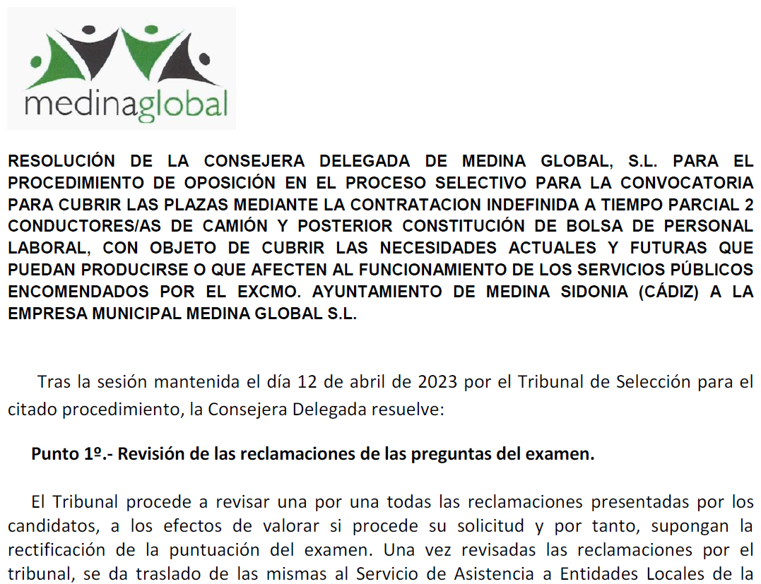 RESOLUCIÓN RESPUESTA RECLAMACIONES EXAMEN Y PUNTUACION PROVISIONAL 2 CONDUCTORES-AS RSU Y LV + BOLSA
