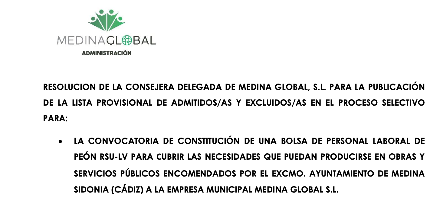 RESOLUCION LISTA DEFINITIVA DE ADMITIDOS Y EXCLUIDOS PEON RSU-LV Y PUNTUACION PROVISIONAL