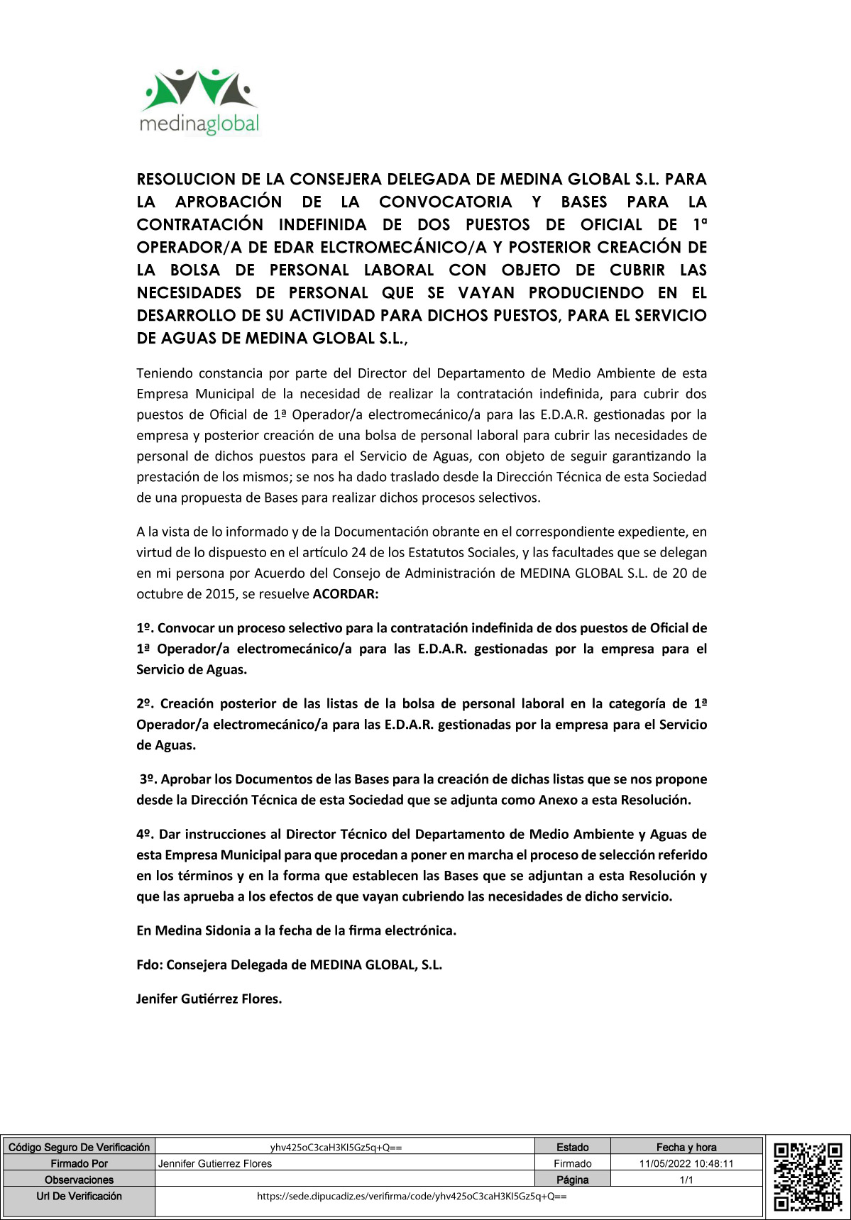 RESOLUCION DE LA CONSEJERA DELEGADA OFIC 1 Y BOLSA EDAR